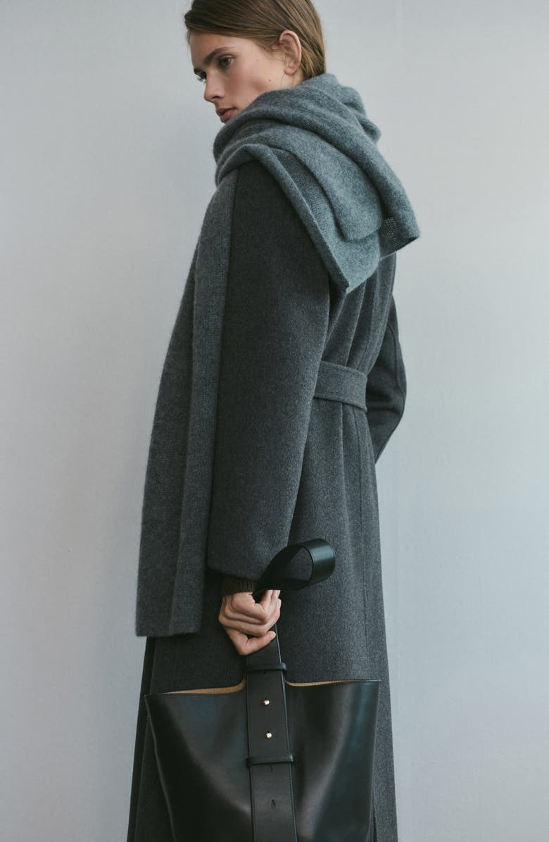 MANGO Belted Wool Blend Coat, Alternate, color, Grey