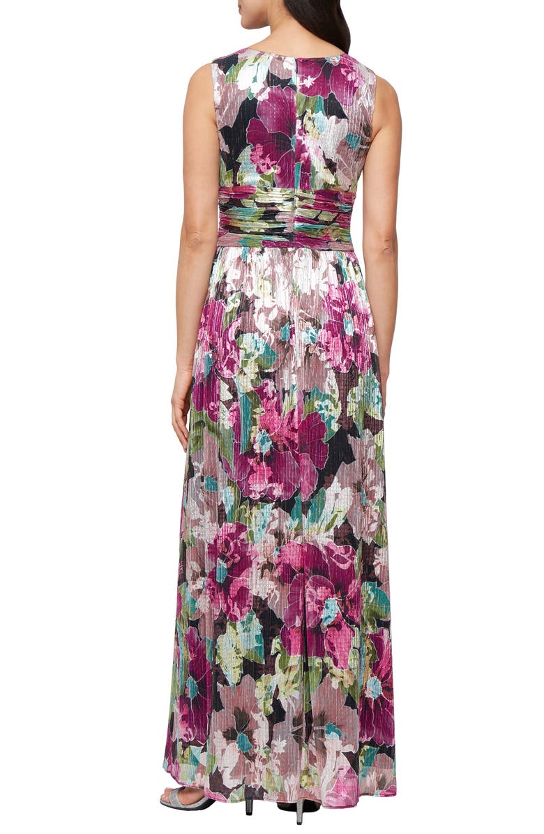 SL FASHIONS Metallic Floral Surplice Neck Gown, Alternate, color, 