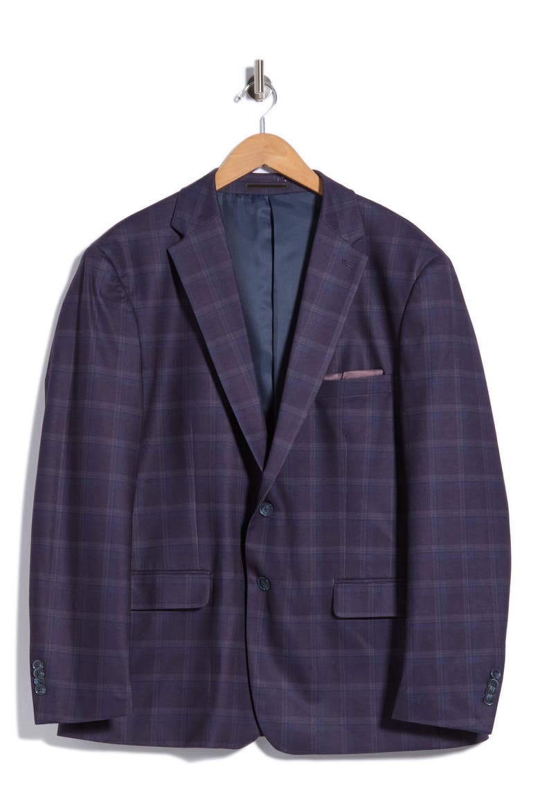 Plaid Stretch Knit Sport Coat, Main, color, PURPLE