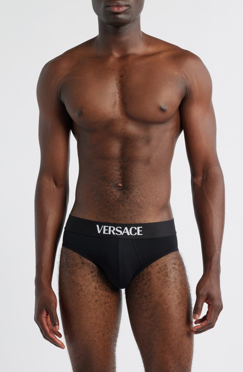 Versace Essential Logo Stretch Cotton Briefs, Main, color, 
