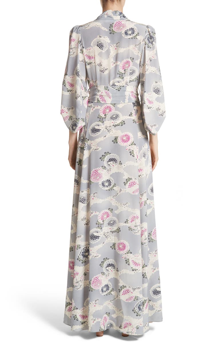 CO Floral Print Silk Crêpe de Chine Maxi Wrap Dress, Alternate, color, 