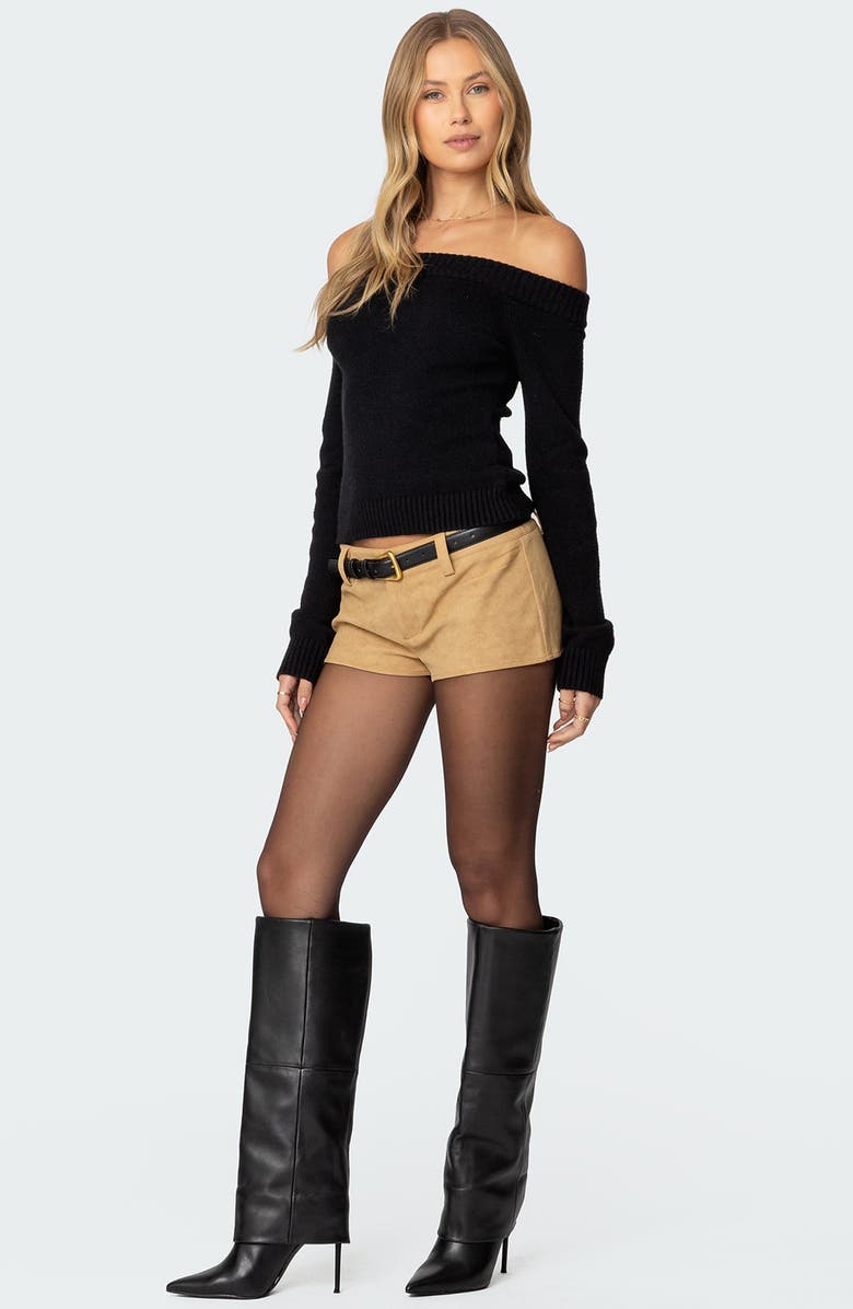 EDIKTED Shane Faux Suede Microshorts, Alternate, color, Tan