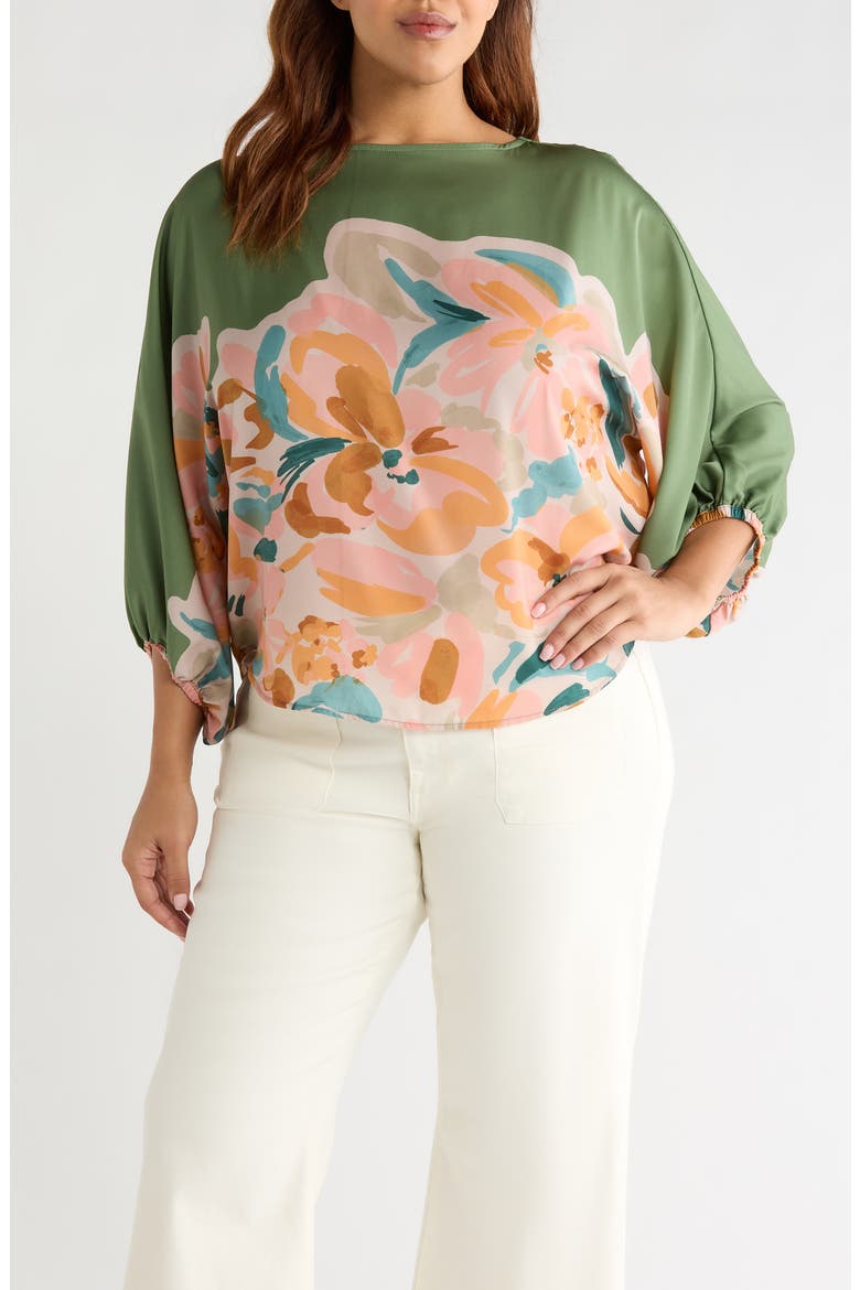 Abstract Floral Peasant Sleeve Top, Main, color, BASIL MULTI