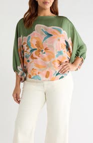 Wit & Wisdom Abstract Floral Peasant Sleeve Top