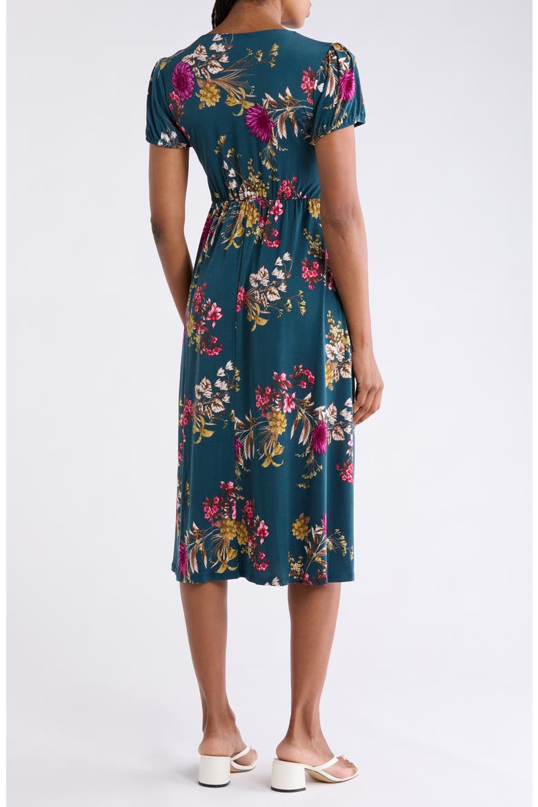 Floral Print Keyhole Midi Dress, Alternate, color, TEAL FLORAL