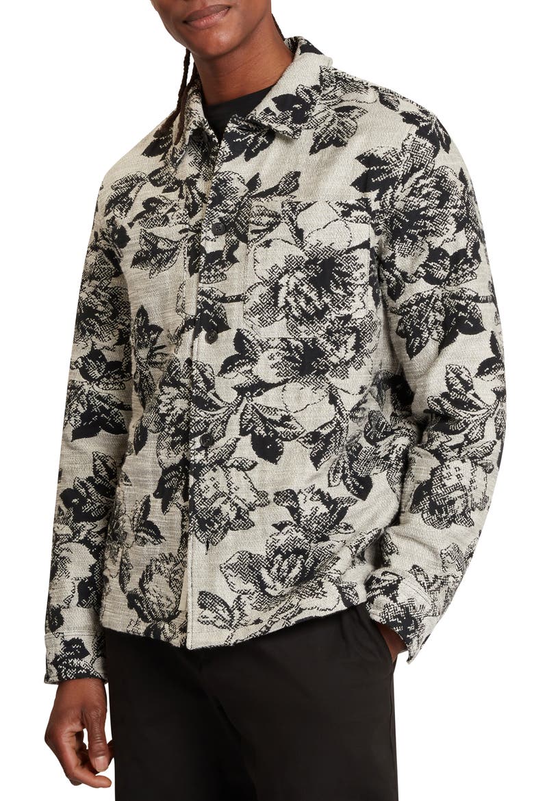 Mairis Floral Jacquard Button-Up Overshirt, Main, color, GREY
