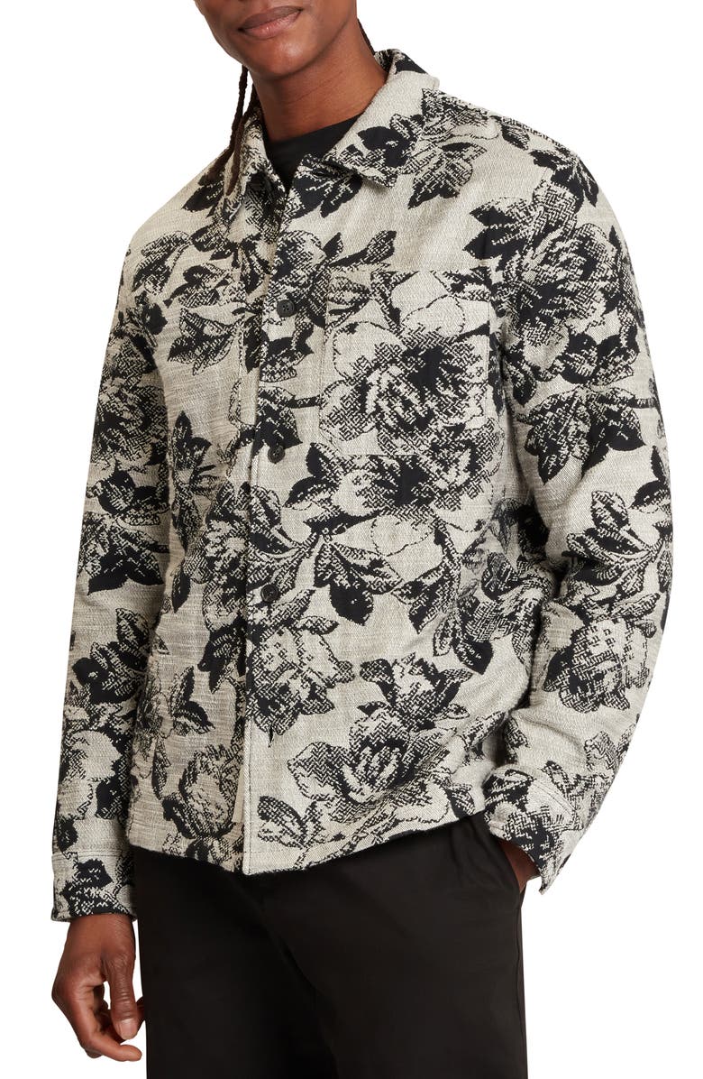 Ted Baker Mairis Floral Jacquard Button-Up Overshirt, Main, color, Grey