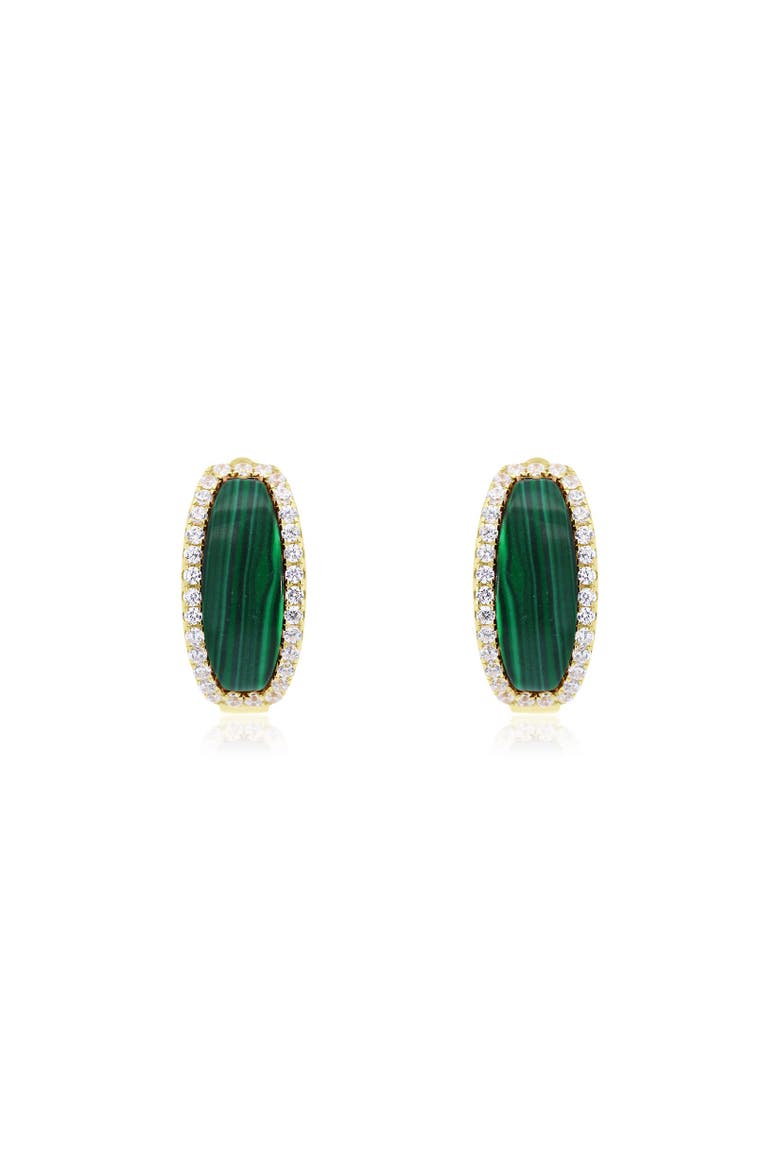 Malachite CZ Oval Hoop Earrings, Alternate, color, Malachite