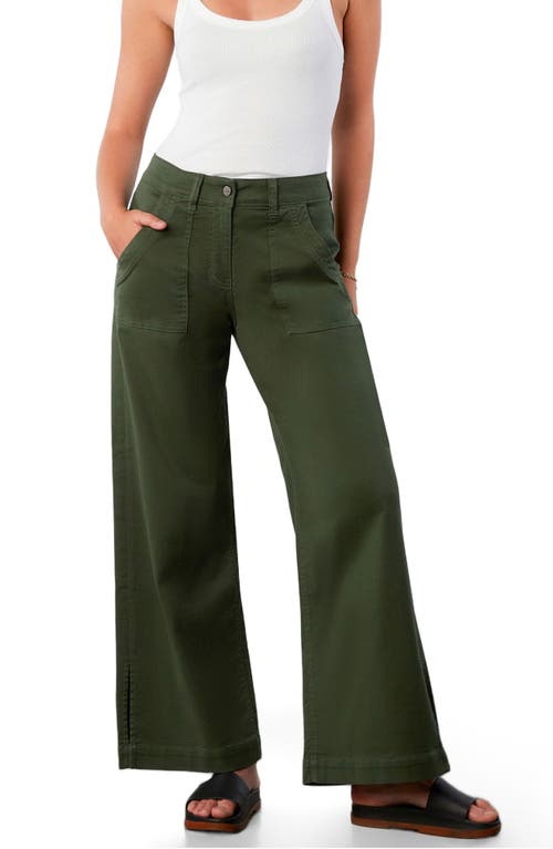 Hint Of Blu Jackie Side Slit High Waist Wide Leg Jeans In Green