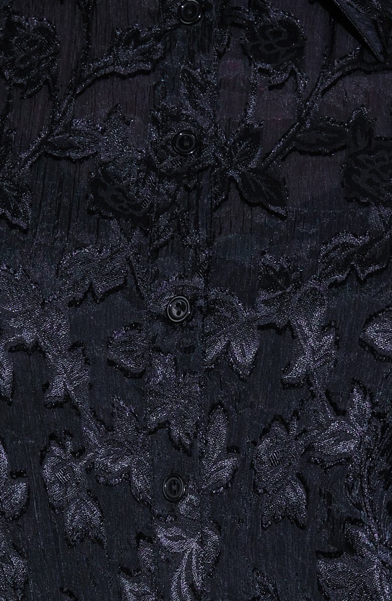 FLYING TOMATO Floral Jacquard Long Sleeve Button-Up Shirt, Alternate, color, Black