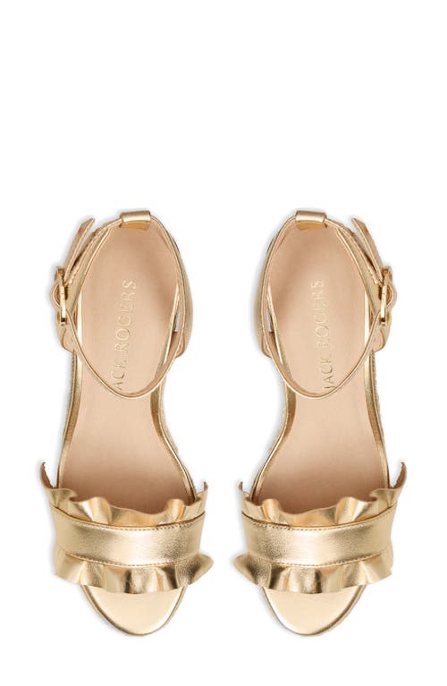 Jack Rogers Rozette Ruffle Espadrille Ankle Strap Platform Wedge Sandal In Gold
