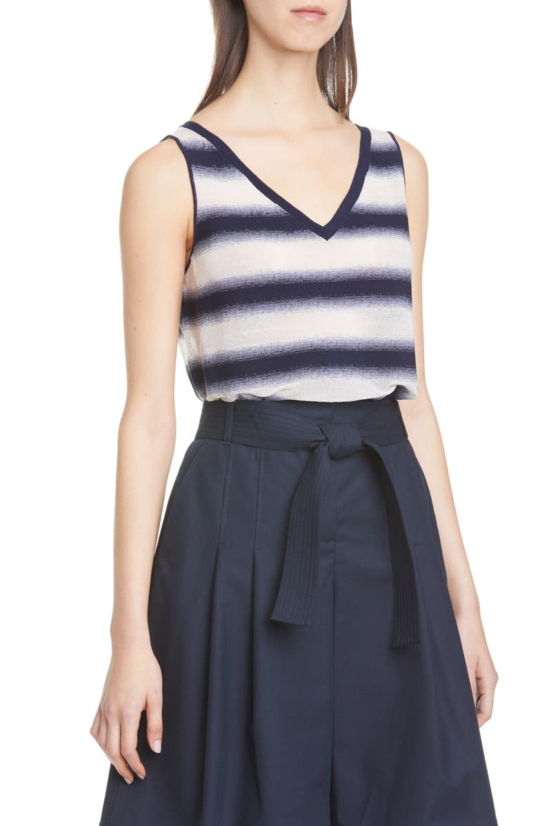 Lafayette 148 New York Sheer Stripe V-Neck Tank, Main, color, 