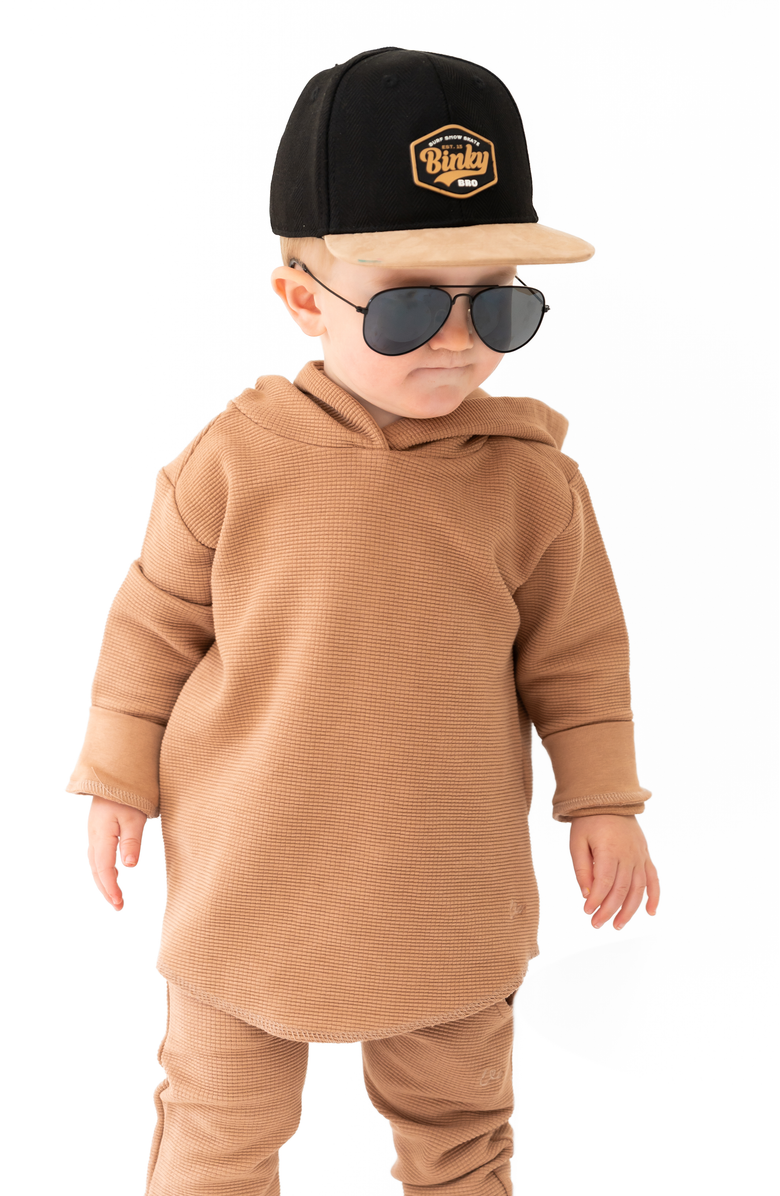 Laree + Co Waffle Knit Hooded Pullover, Alternate, color, Umber