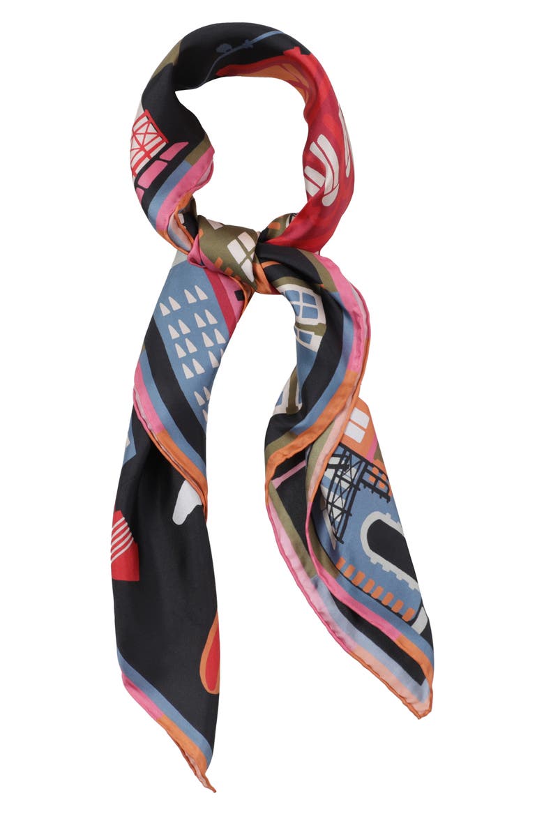 city that never sleeps silk scarf, Main, color, BLACK