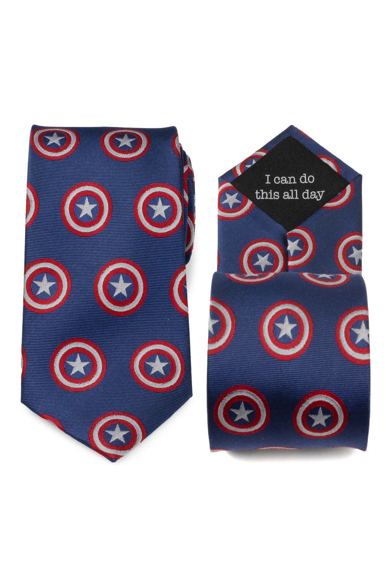 Captain America Hidden Message Silk Blend Tie, Alternate, color, BLUE