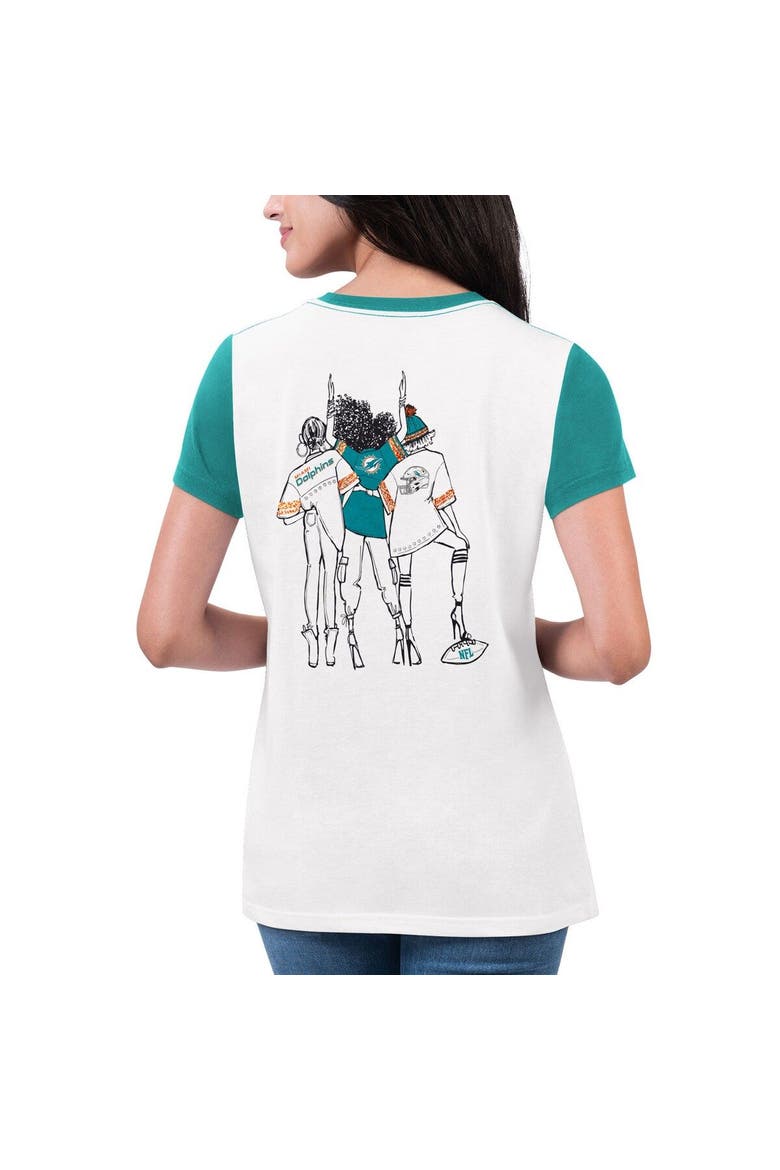 Women's G-III 4Her by Carl Banks White/Aqua Miami Dolphins Fashion Illustration T-Shirt, Alternate, color, White