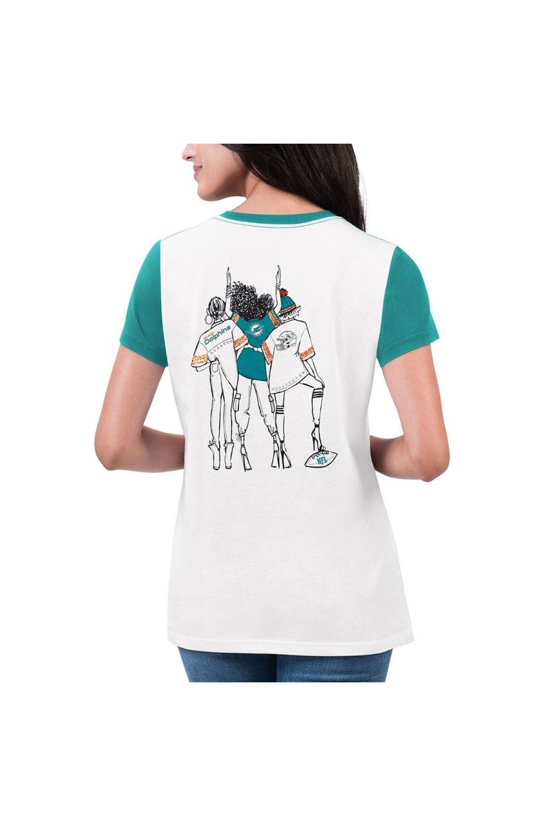 G-III 4HER BY CARL BANKS Women's G-III 4Her by Carl Banks White/Aqua Miami Dolphins Fashion Illustration T-Shirt, Alternate, color, White