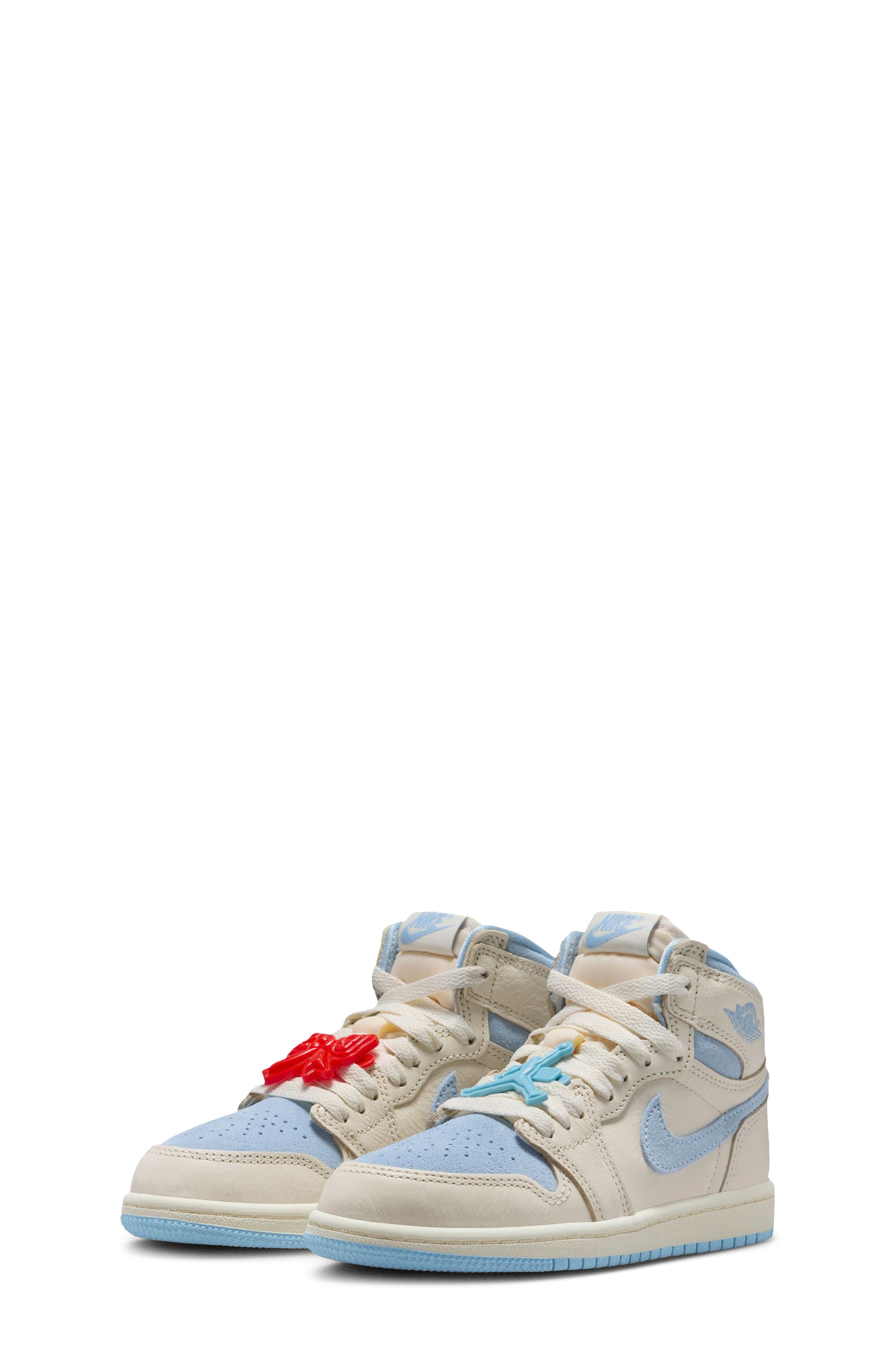 Jordan Kids' Air Jordan 1 Retro High OG Basketball Sneaker, Alternate, color, Pale Ivory/ Blue/ Coconut Milk