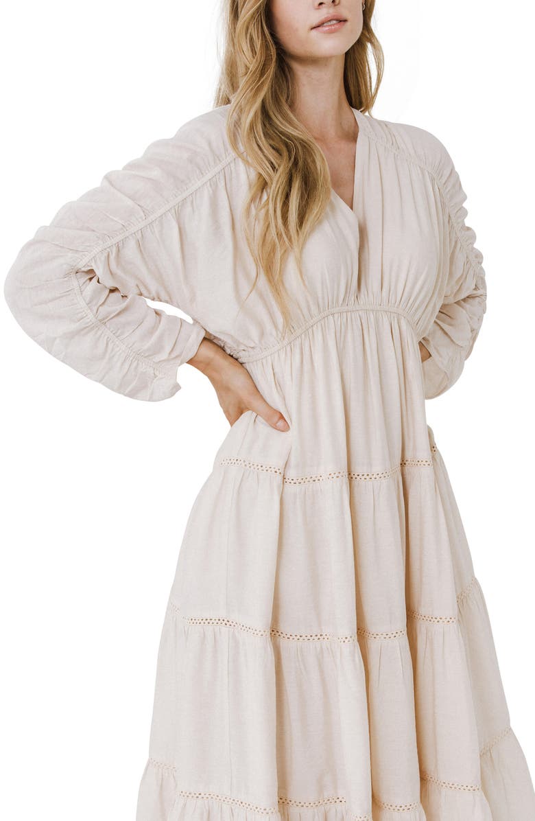 Free the Roses Ruched Sleeve Tiered Ruffle Dress, Alternate, color, Nude