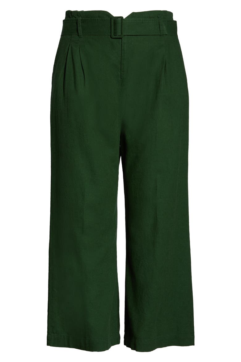 Belted Wide Leg Linen Blend Pants, Alternate, color, GREEN PASTURES