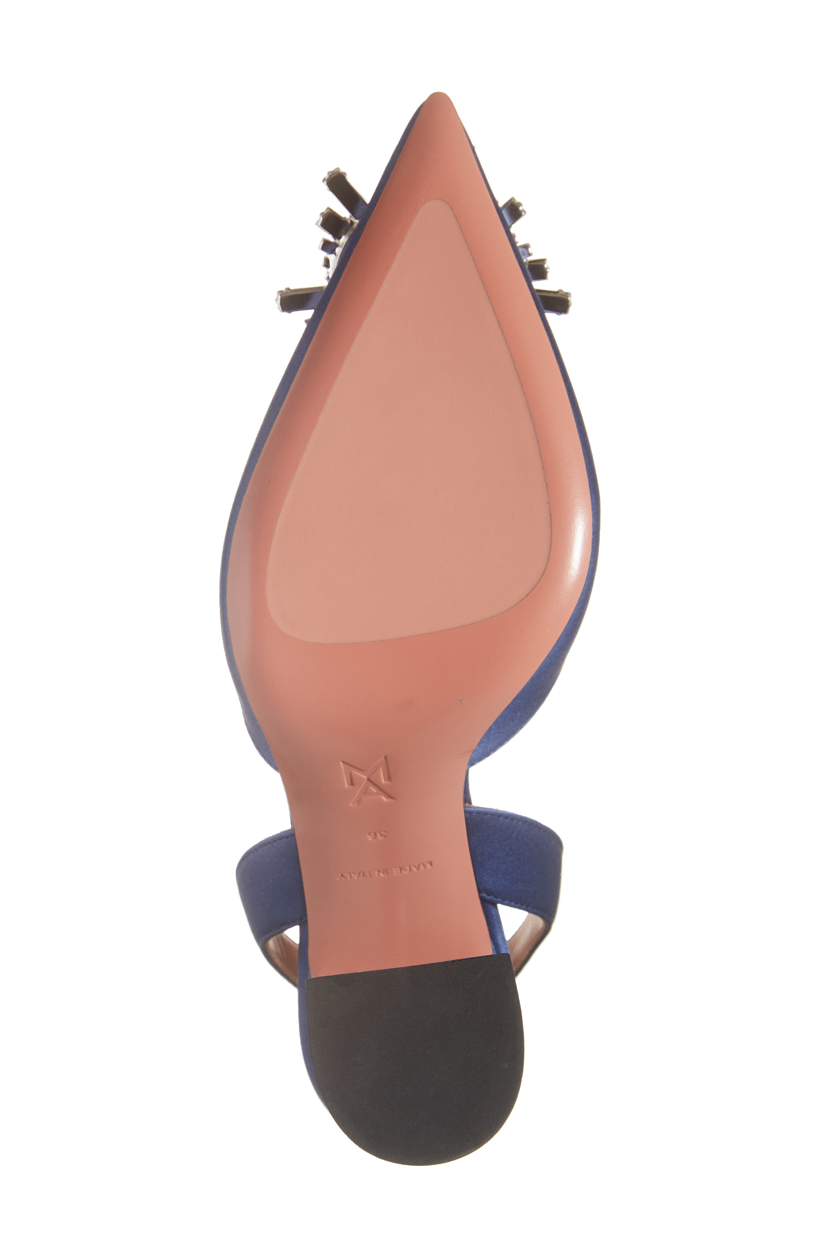 Amina Muaddi Begum Crystal Pointed Toe Slingback Pump, Alternate, color, Navy Blue