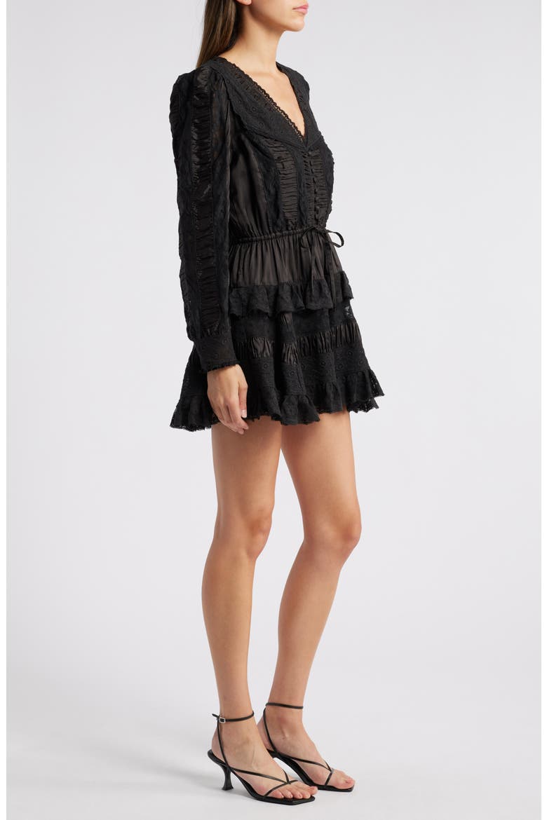 Kal Lace Trim Long Sleeve Minidress, Alternate, color, BLACK