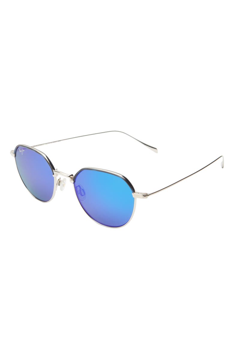 Maui Jim 50mm Round Fashion Polarized Sunglasses, Alternate, color, Silver Silver Blue