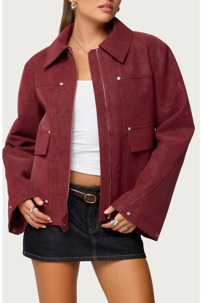 Annabelle Oversize Faux Suede Jacket, Main, color, BURGUNDY