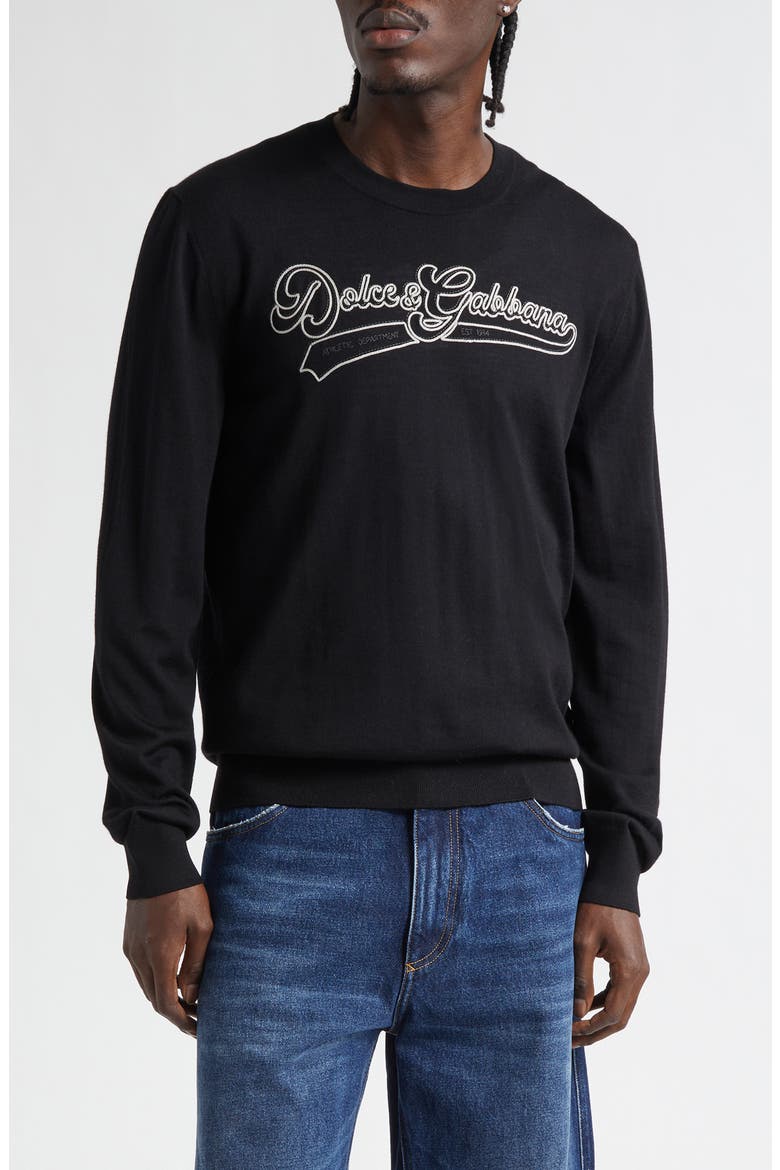 Long Sleeve Wool Crewneck T-Shirt, Main, color, NERO