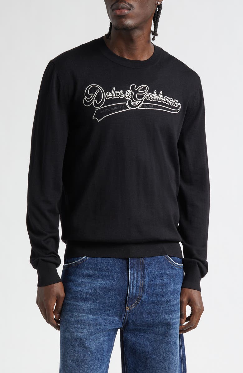 Dolce&Gabbana Long Sleeve Wool Crewneck T-Shirt, Main, color, Nero