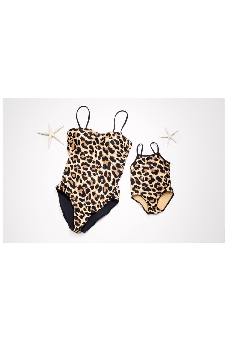 Kids' Running Wild Leopard Print One-Piece Swimsuit, Alternate, color, TAN