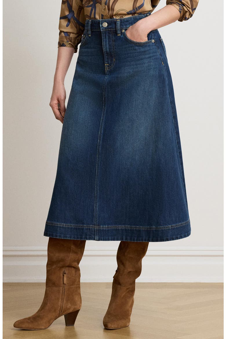 Denim Midi Skirt, Alternate, color, BLUE
