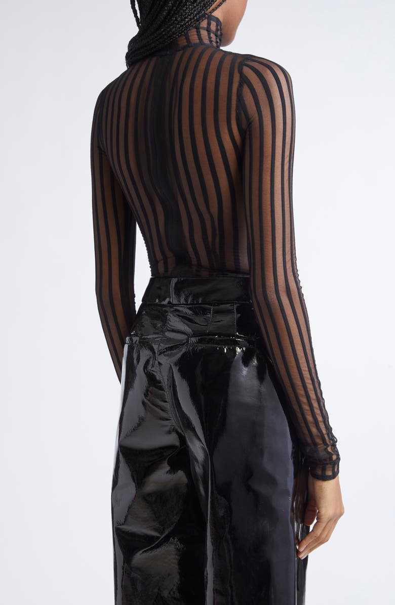 LaQuan Smith Illusion Stripe Turtleneck Bodysuit, Alternate, color, Black