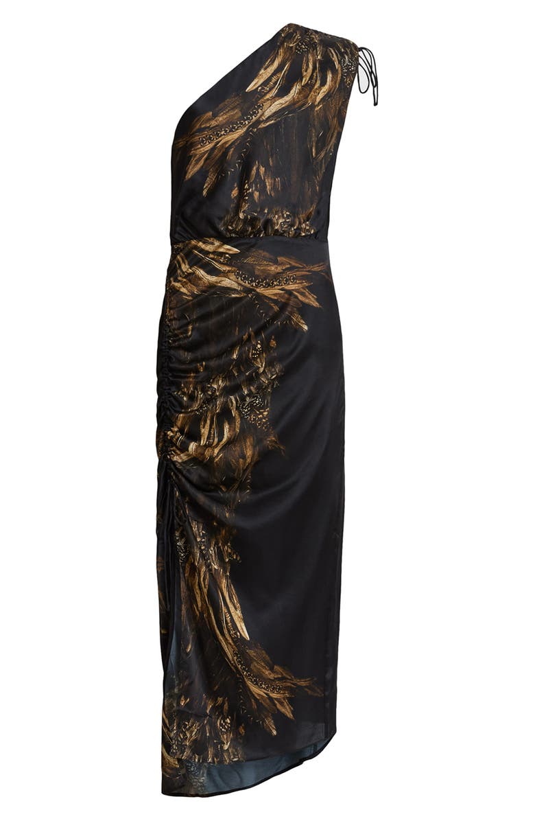 AllSaints Laura One-Shoulder Midi Dress, Alternate, color, Charm Black