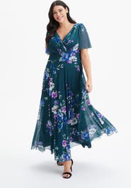 Scarlett & Jo Isabelle Printed Angel Sleeve Maxi Dress