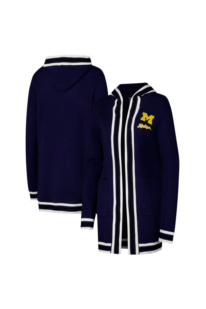 Women's Gameday Couture Navy Michigan Wolverines Stripe Detail Tri-Blend Hoodie Cardigan Sweater, Main, color, Navy
