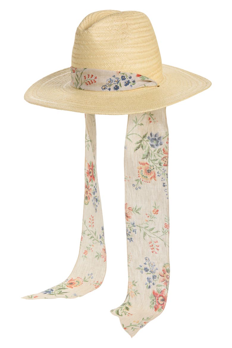 Ribbon Band Straw Panama Hat, Main, color, NATURAL/ CREAM VINE FLORAL