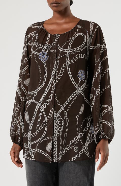 Jewel Print Long Sleeve Georgette Tunic