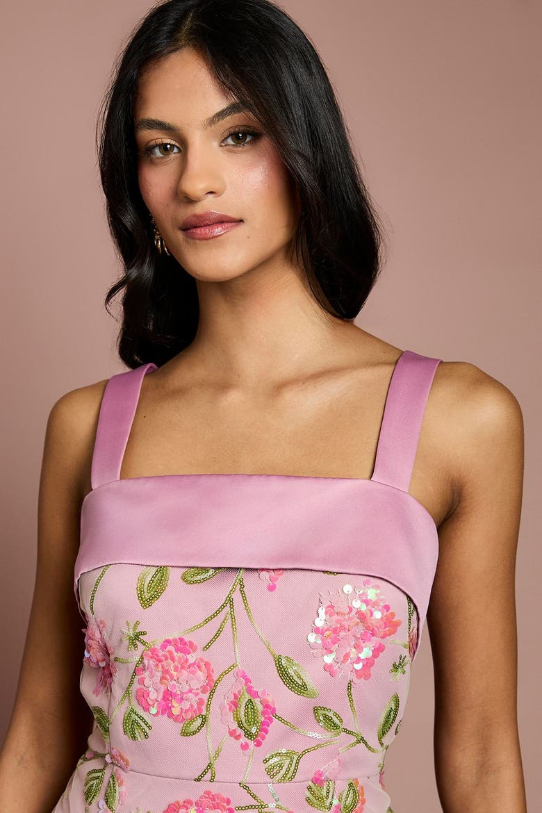 Petite Sequin Floral Pencil Dress, Alternate, color, Light Pink