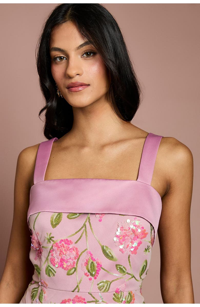 Coast Petite Sequin Floral Pencil Dress, Alternate, color, Light Pink