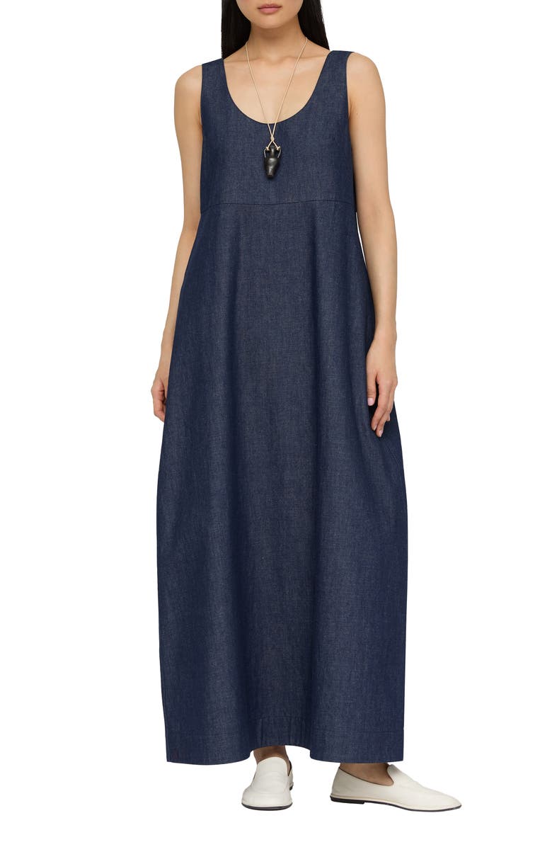 Lafayette 148 New York Lightweight Denim Cocoon Maxi Dress, Main, color, Indigo