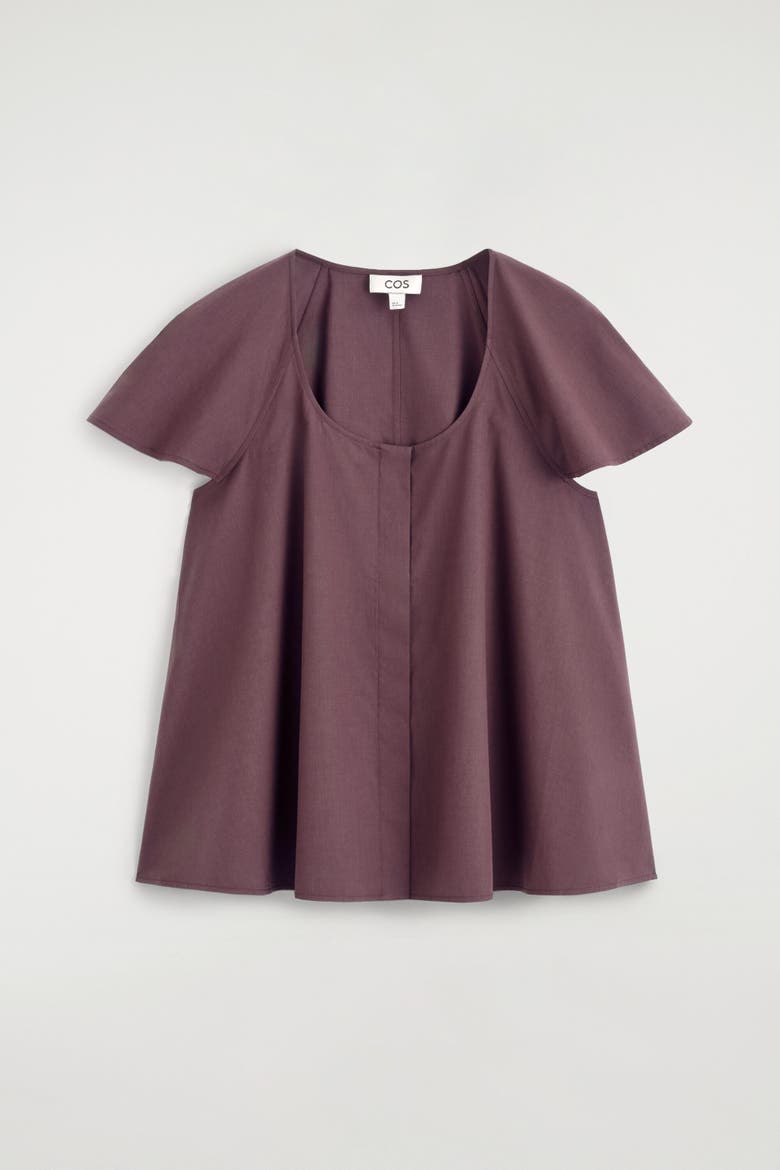 Fluted-sleeve Cotton Blouse, Alternate, color, DARK RED