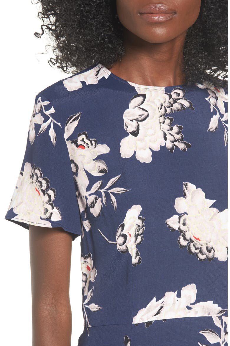 Print Midi Dress, Alternate, color, NAVY PEACOAT KIMONO FLORAL