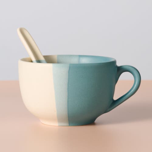 Ten Thousand Villages Pheeka Striped Jumbo Mug With Spoon In Blue