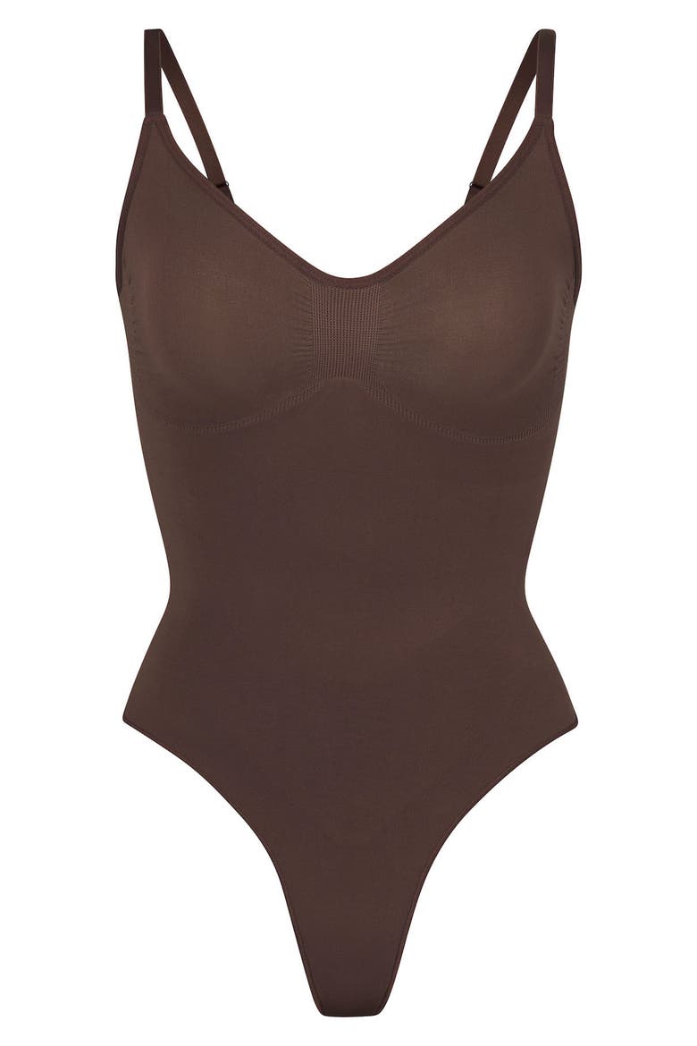 Seamless Sculpt Thong Bodysuit, Alternate, color, COCOA