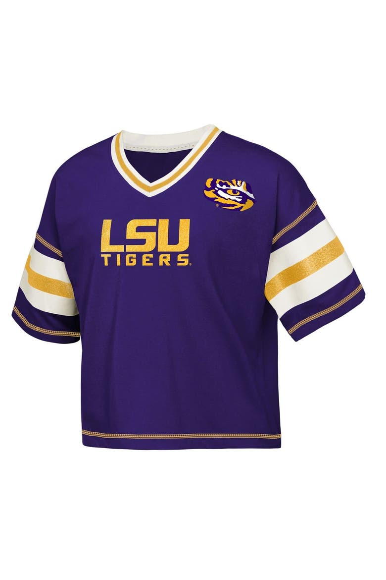 Girls Youth Outerstuff Purple LSU Tigers Gridiron Jersey V-Neck T-Shirt, Alternate, color, Purple