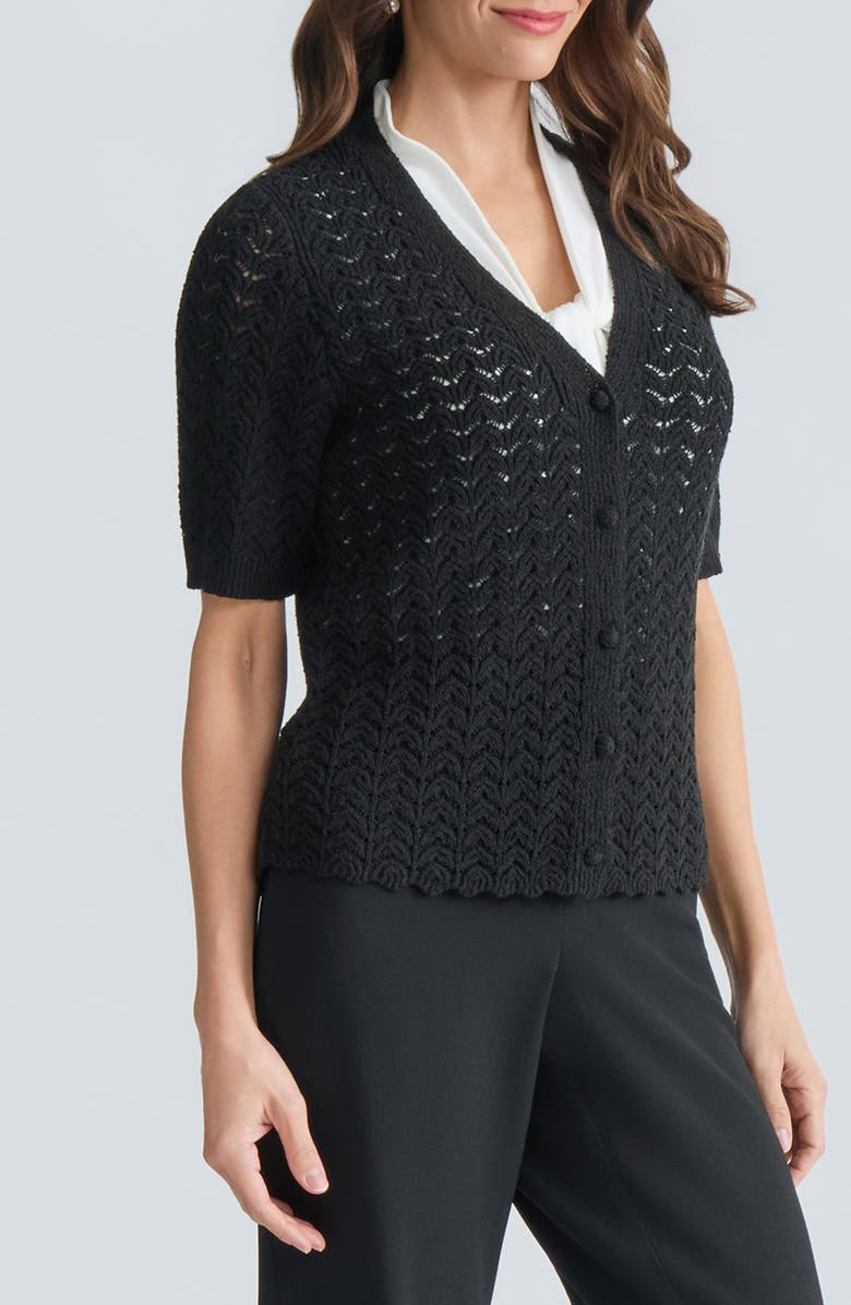 KASPER Texture Stitch Short Sleeve Cardigan, Alternate, color, 