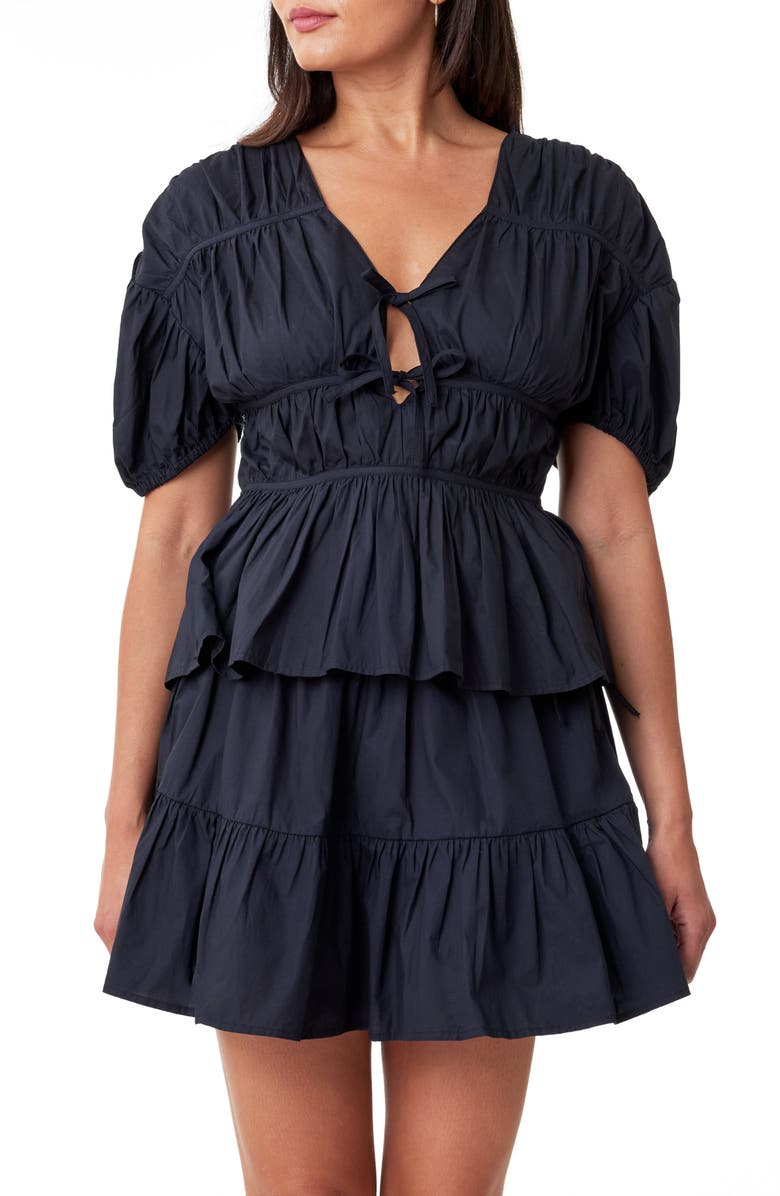 Scotch & Soda Cotton Puff Sleeve Tiered Peplum Top, Main, color, 