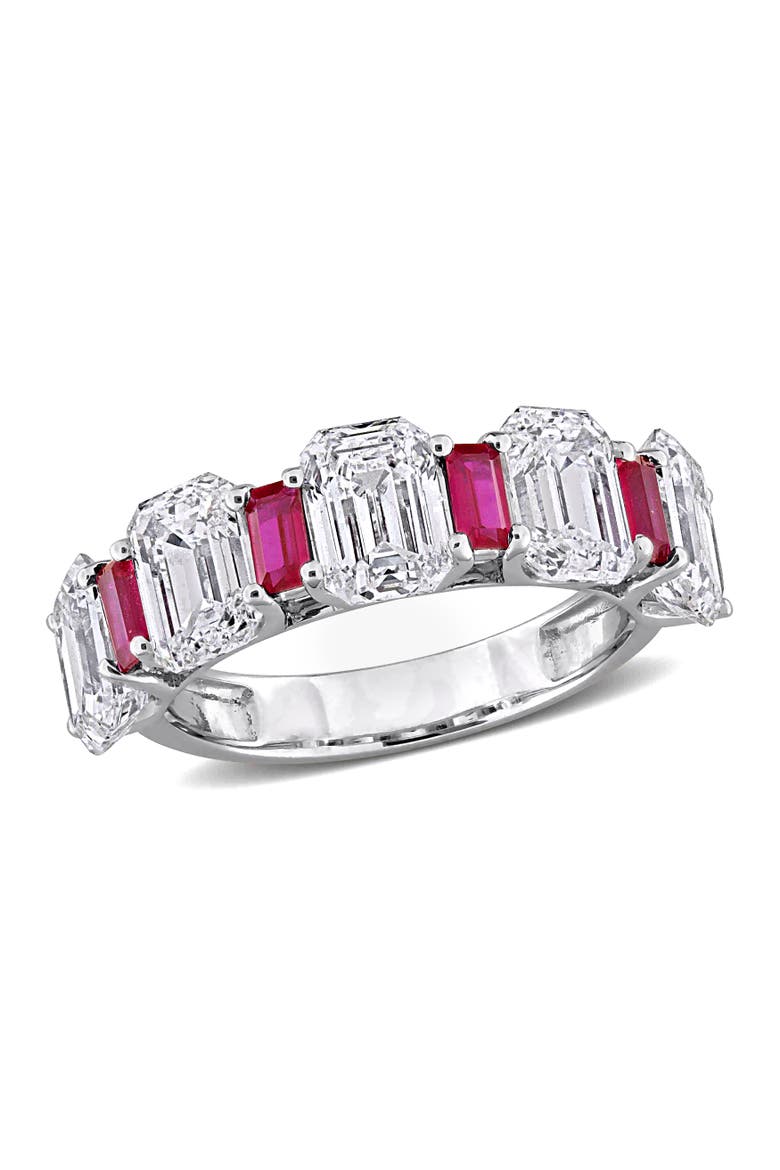 Lab-Created Ruby Semi-Eternity Ring 14k, Main, color, Ruby