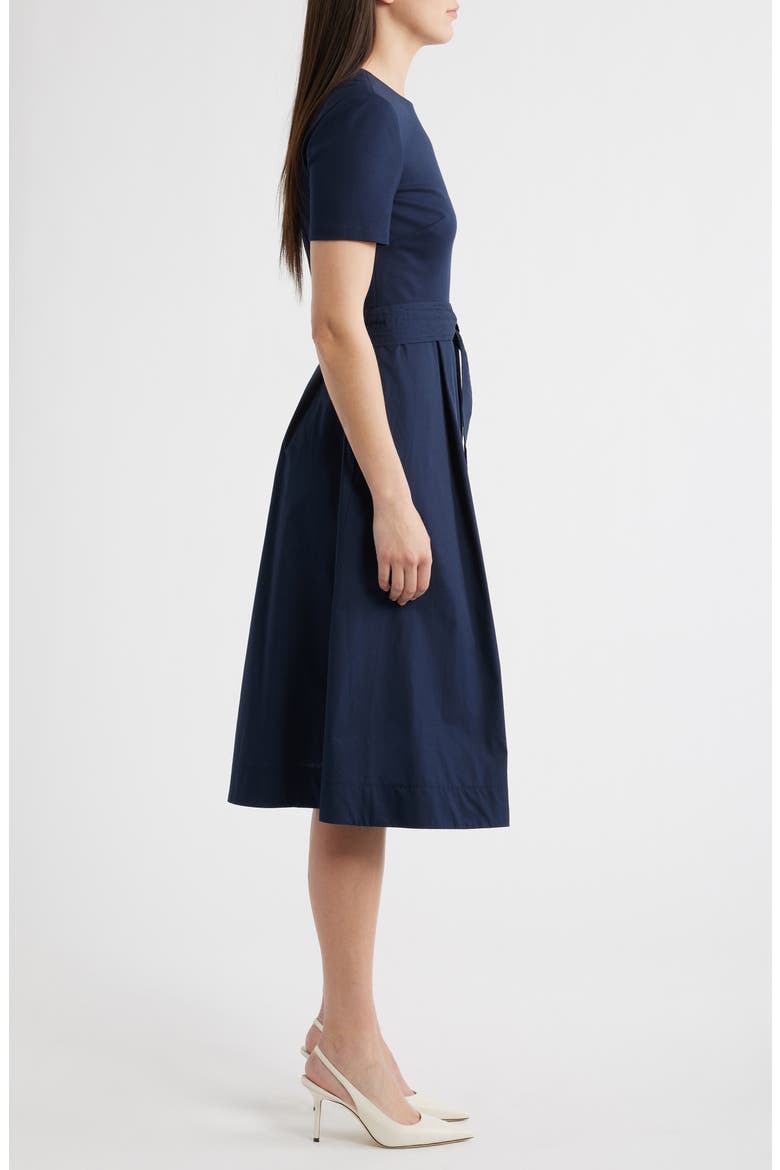 Jewel Neck Tie Waist Midi Dress, Alternate, color, NAVY